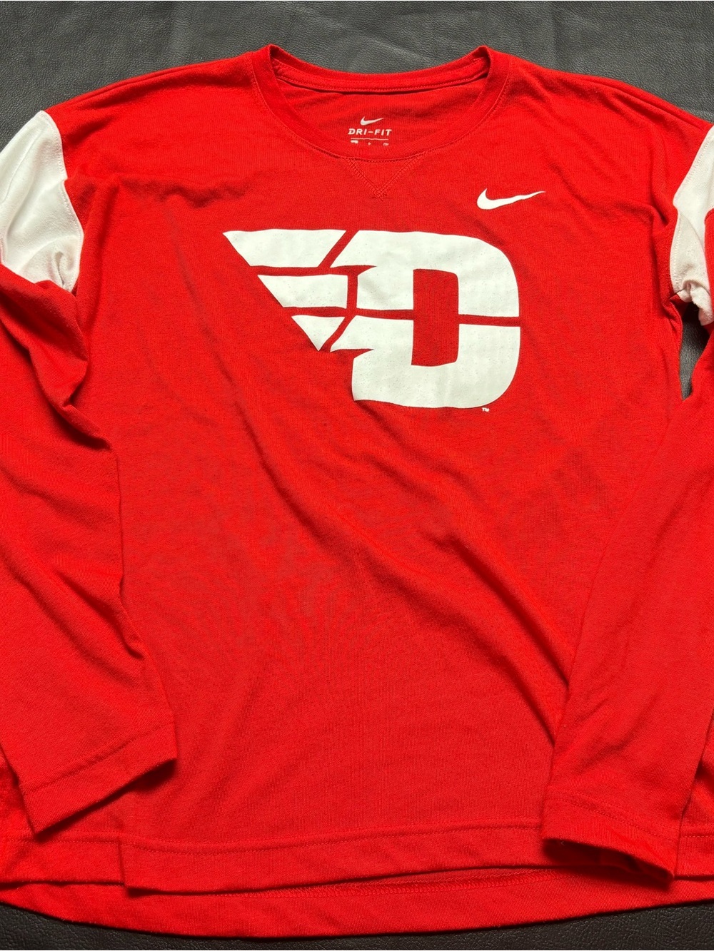 Nike Red Long-Sleeve Dri-FIT Shirt with White Logo Panels